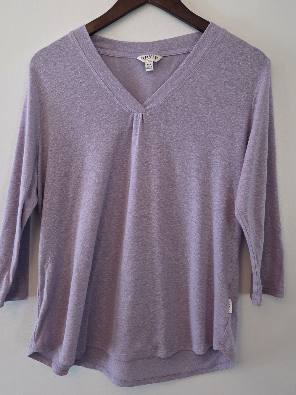 ORVIS Women's Light Purple V-Neck 3/4 Sleeve Shirt Size M